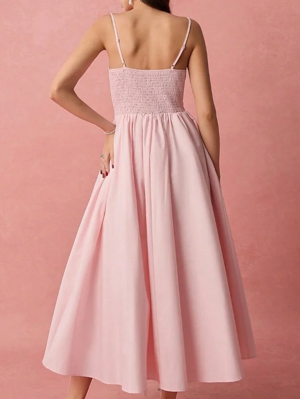 Pink Elegant Women's Romantic Pleated Long Dress